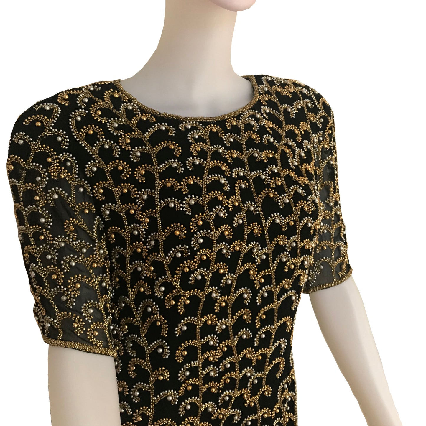 Vintage 1980s Oleg Cassini Beaded Cocktail Dress