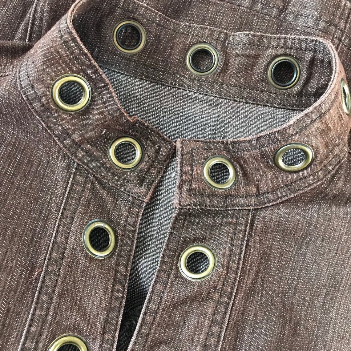 Vintage 1970s Grommeted Brown Denim Vest