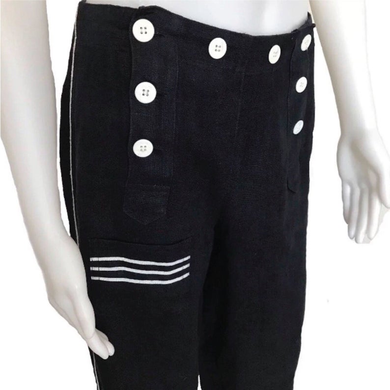 Vintage 1990s DKNY Navy Blue Linen Sailor Pants