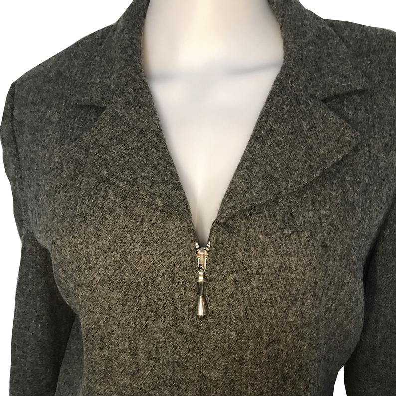 Vintage 1980s Oleg Cassini Gray Wool Skirt Suit