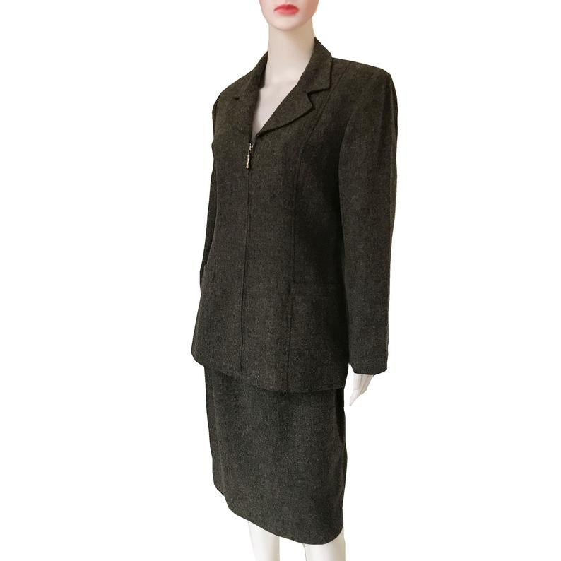 Vintage 1980s Oleg Cassini Gray Wool Skirt Suit