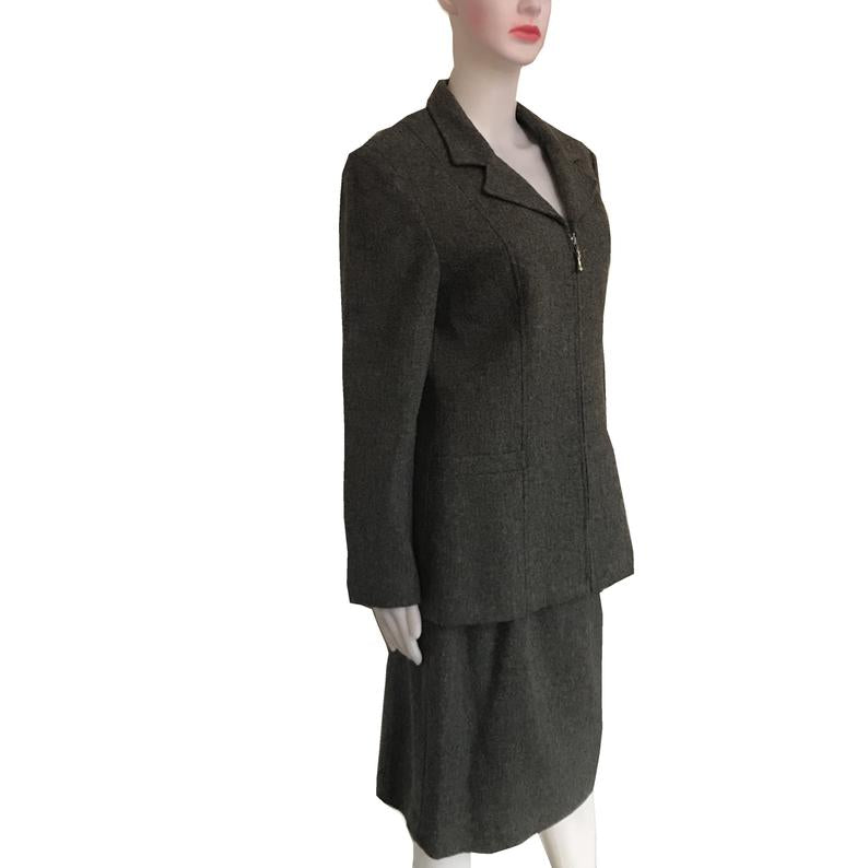 Vintage 1980s Oleg Cassini Gray Wool Skirt Suit