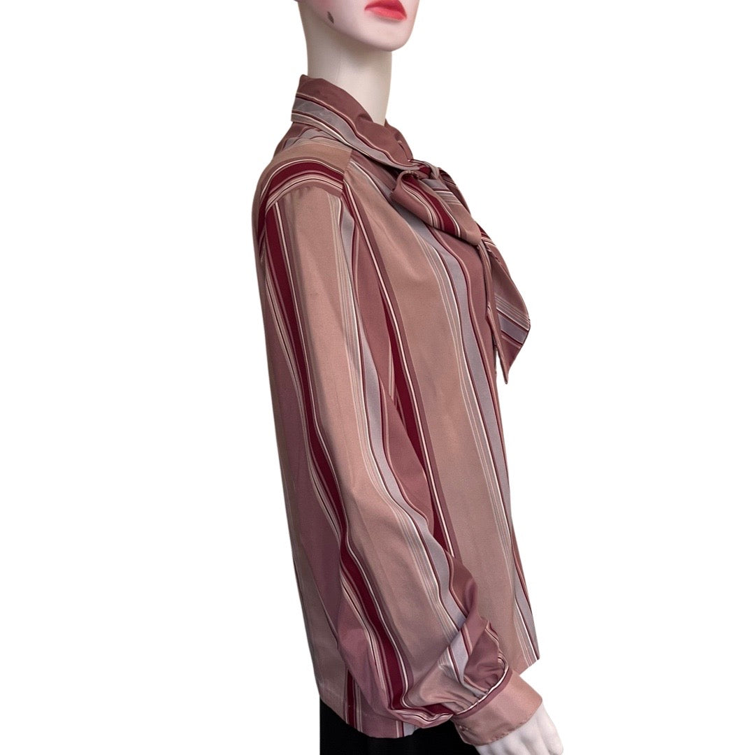 Vintage 1970s Striped Satin Pussy Bow Blouse