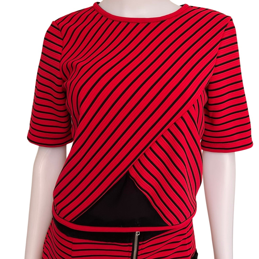 Vintage 1990s Red & Black Striped Knit Skirt Set