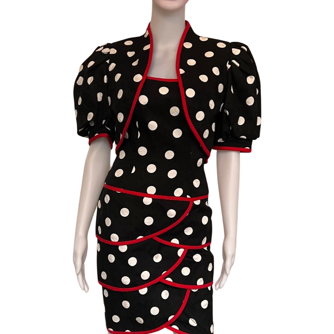 Vintage 1980s Lillie Rubin Polka Dot Dress & Jacket