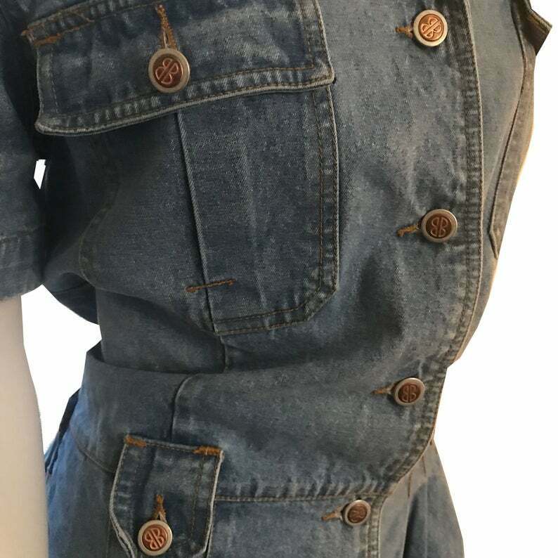 Vintage 1980s Bill Blass Light Denim Shorts Playsuit