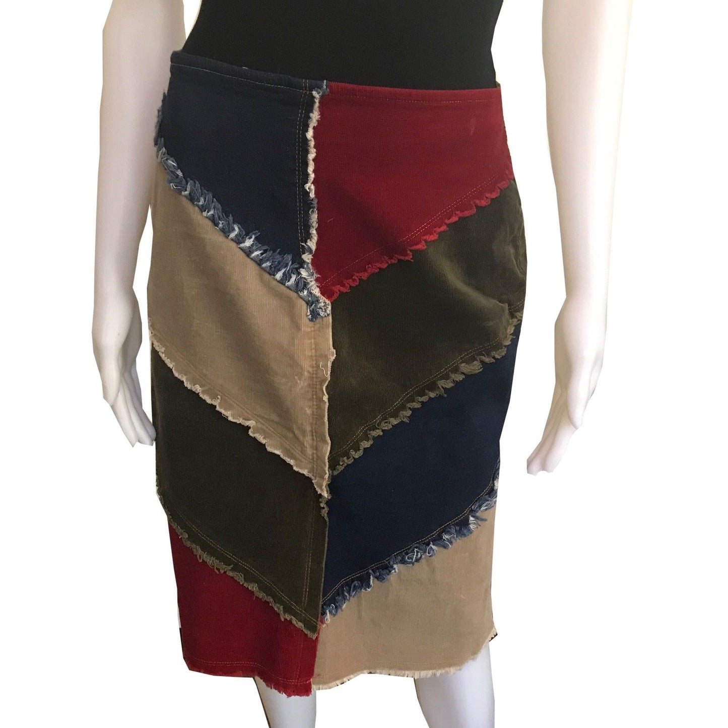 Vintage 1970s Corduroy Multicolor Patchwork Skirt