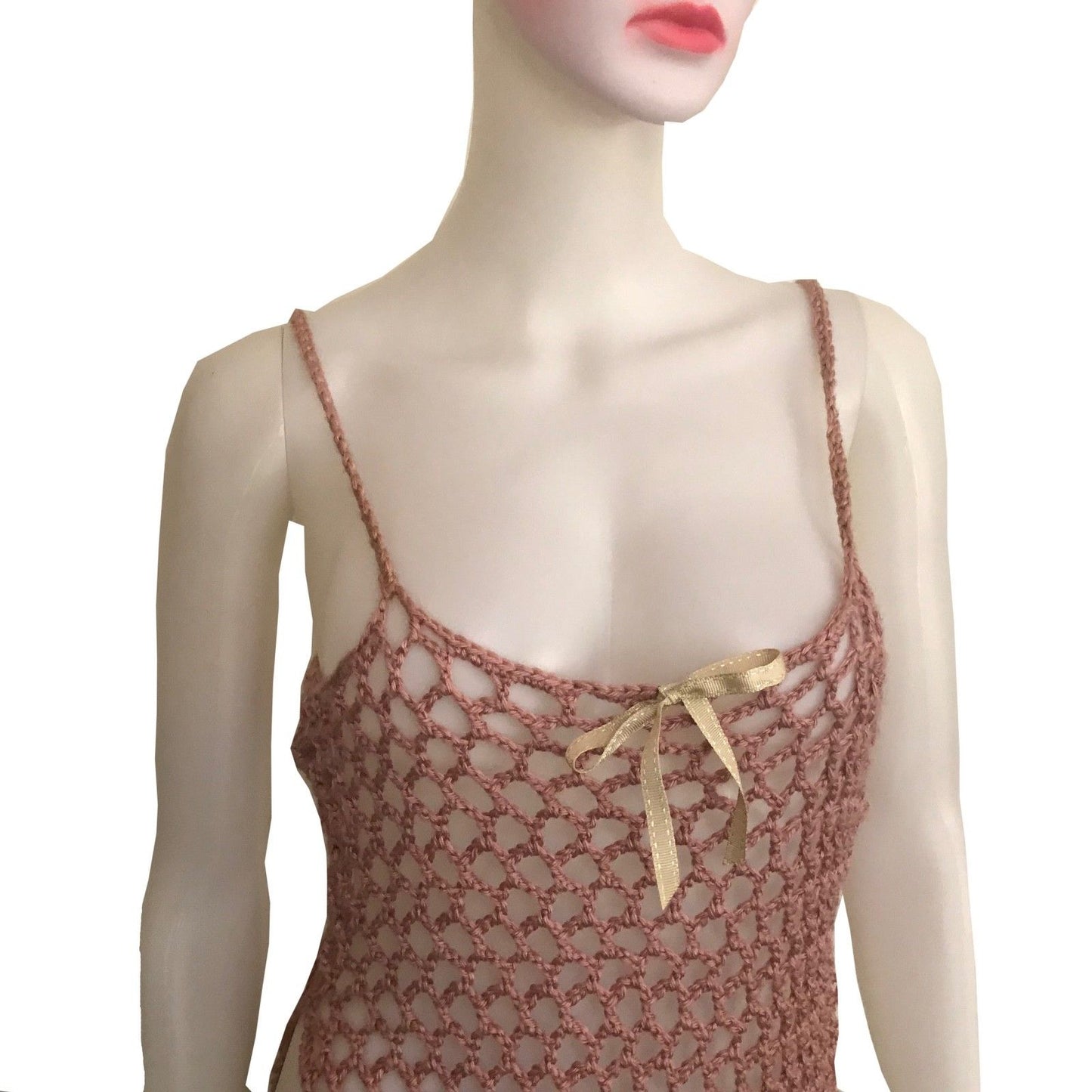 Vintage 1970s Pink Crochet Tank Sweater