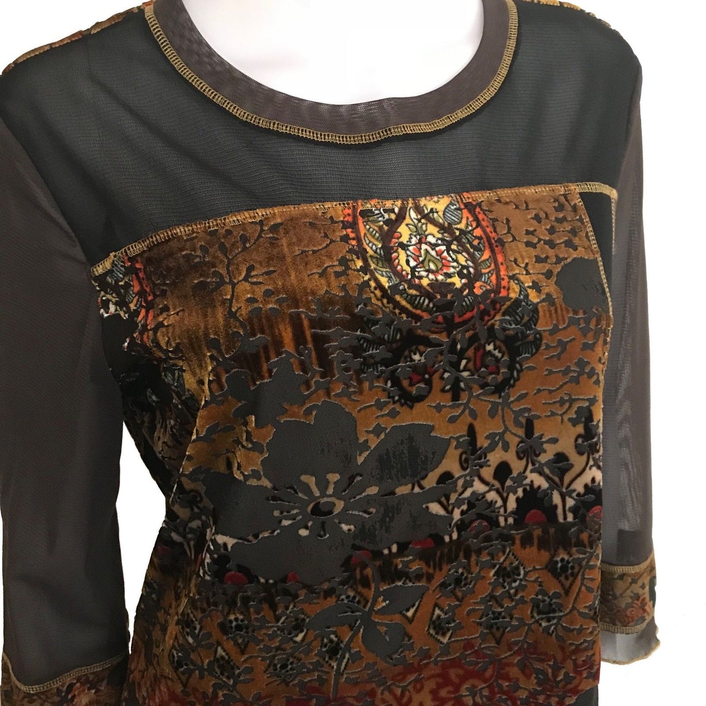 Vintage 1990s Brown Velvet Burnout Blouse