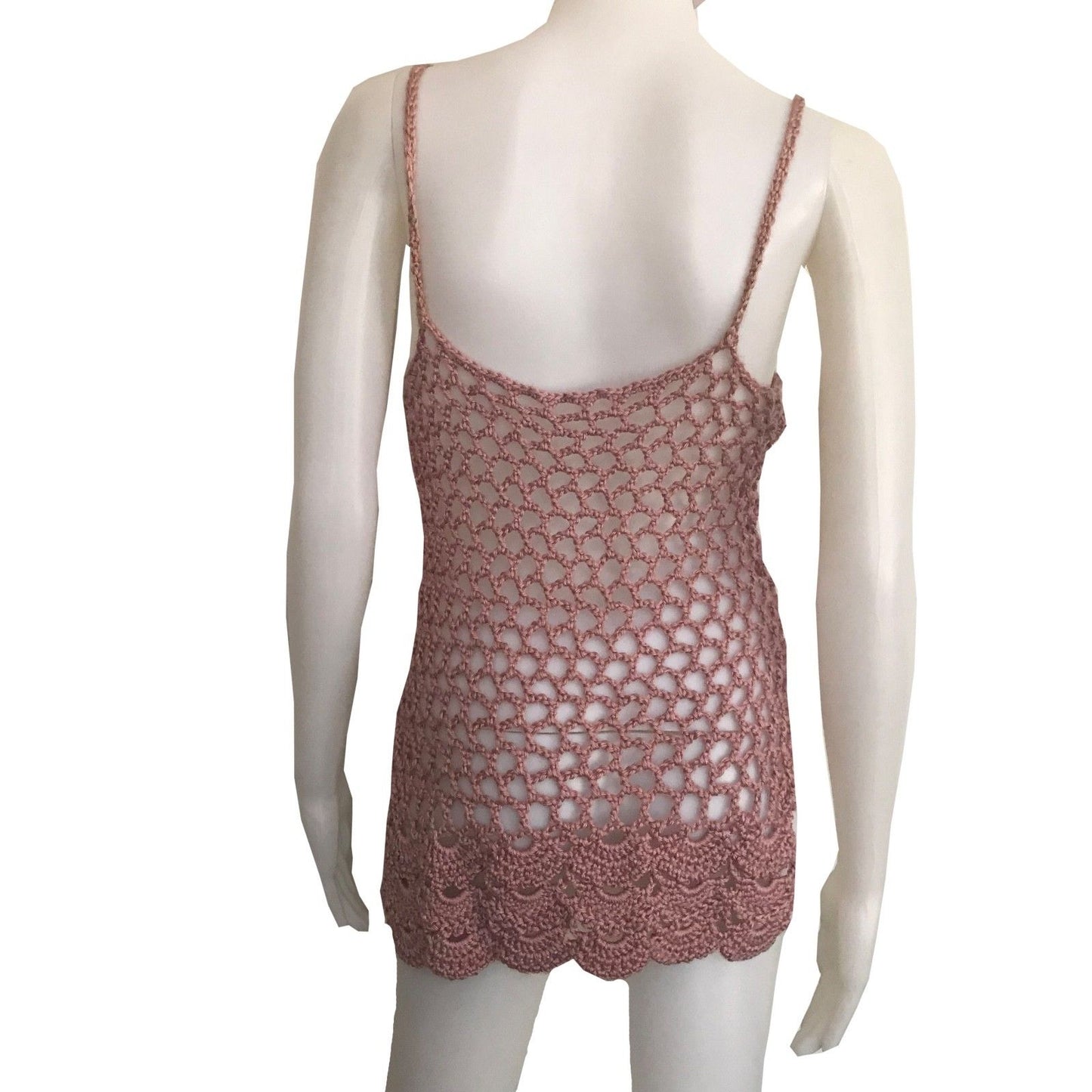 Vintage 1970s Pink Crochet Tank Sweater