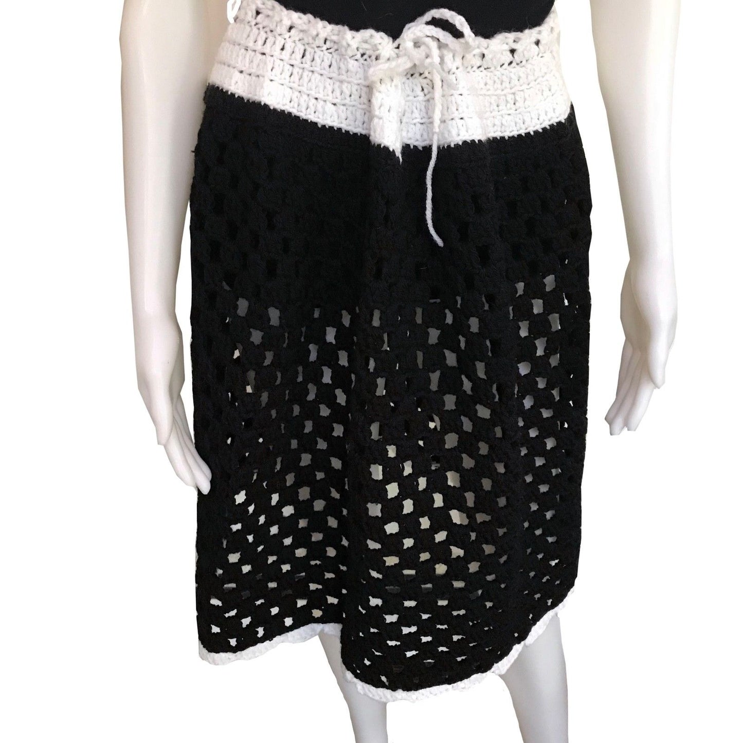 Vintage 1960s Hand Crocheted Black & White Skirt