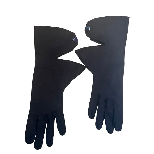 Vintage 1950s Navy Blue Cotton Button Gloves