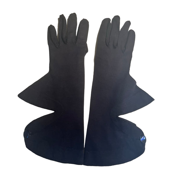 Vintage 1950s Navy Blue Cotton Button Gloves