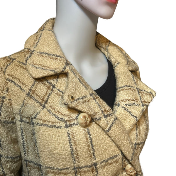 Vintage 1950s Boucle Plaid Peacoat