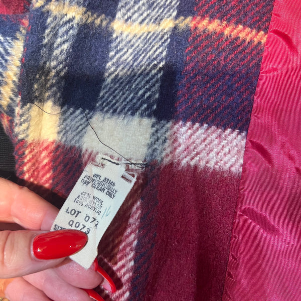 Vintage 1950s Red and Blue Plaid Wool Cape