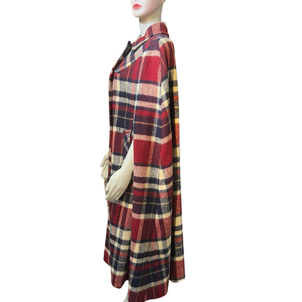 Vintage 1950s Red and Blue Plaid Wool Cape