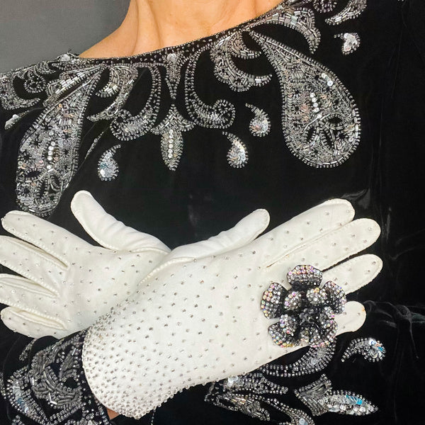 Vintage 1950s Crystal Embellished Gloves