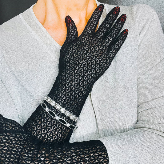 Vintage 1960s Black Lace Gloves