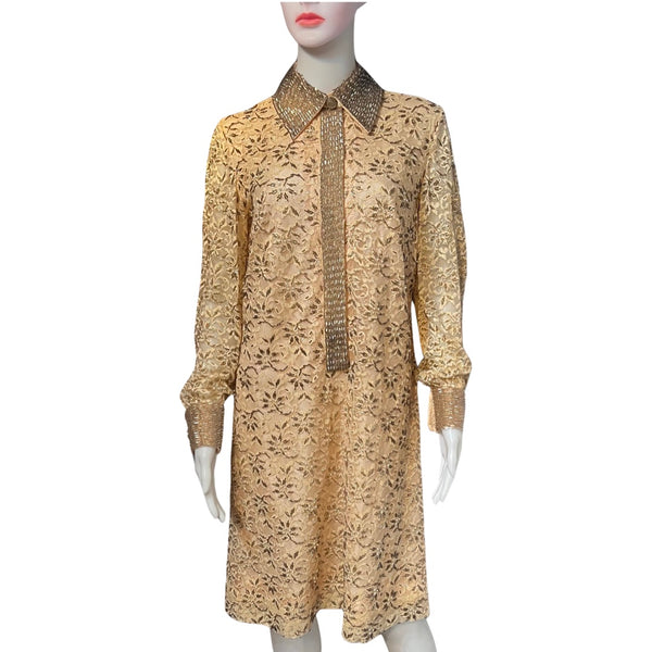 Vintage 1960s J.W. Mays Beaded Silk Shirt Dress