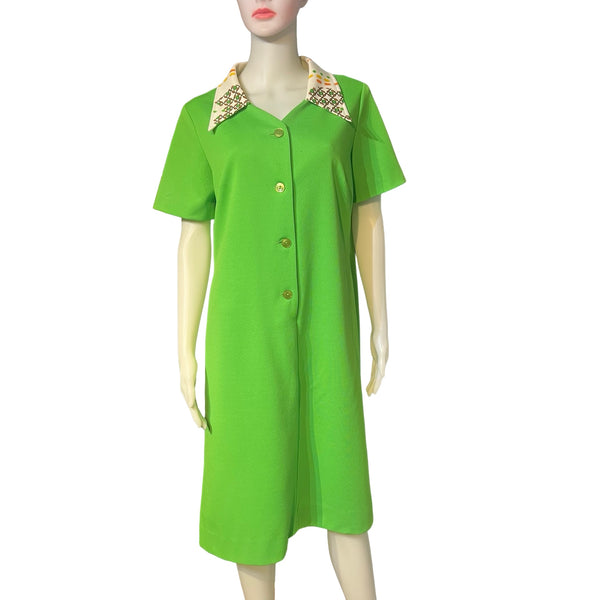 Vintage 1960s Kelly Green Flutterbye Mod Day Dress