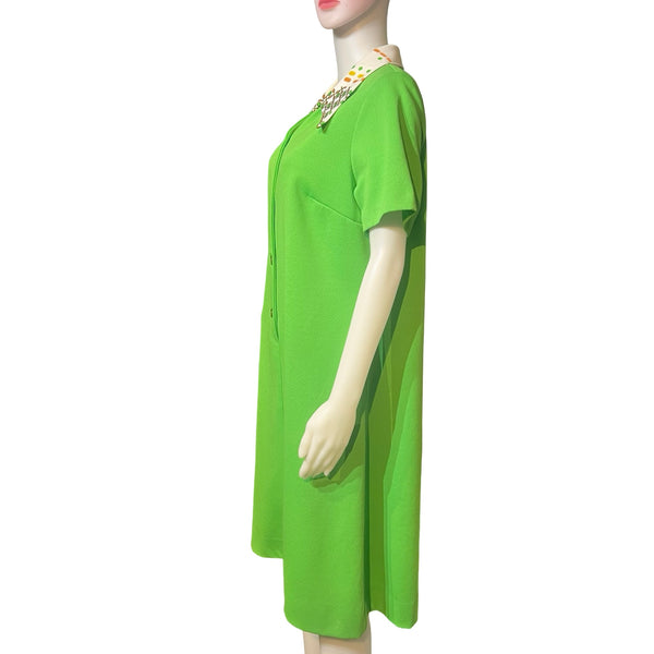 Vintage 1960s Kelly Green Flutterbye Mod Day Dress