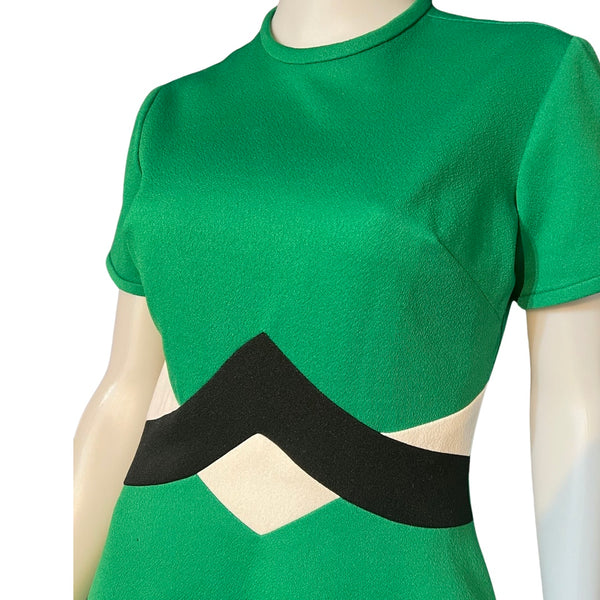 Vintage 1960s Mod Green Colorblock Dress