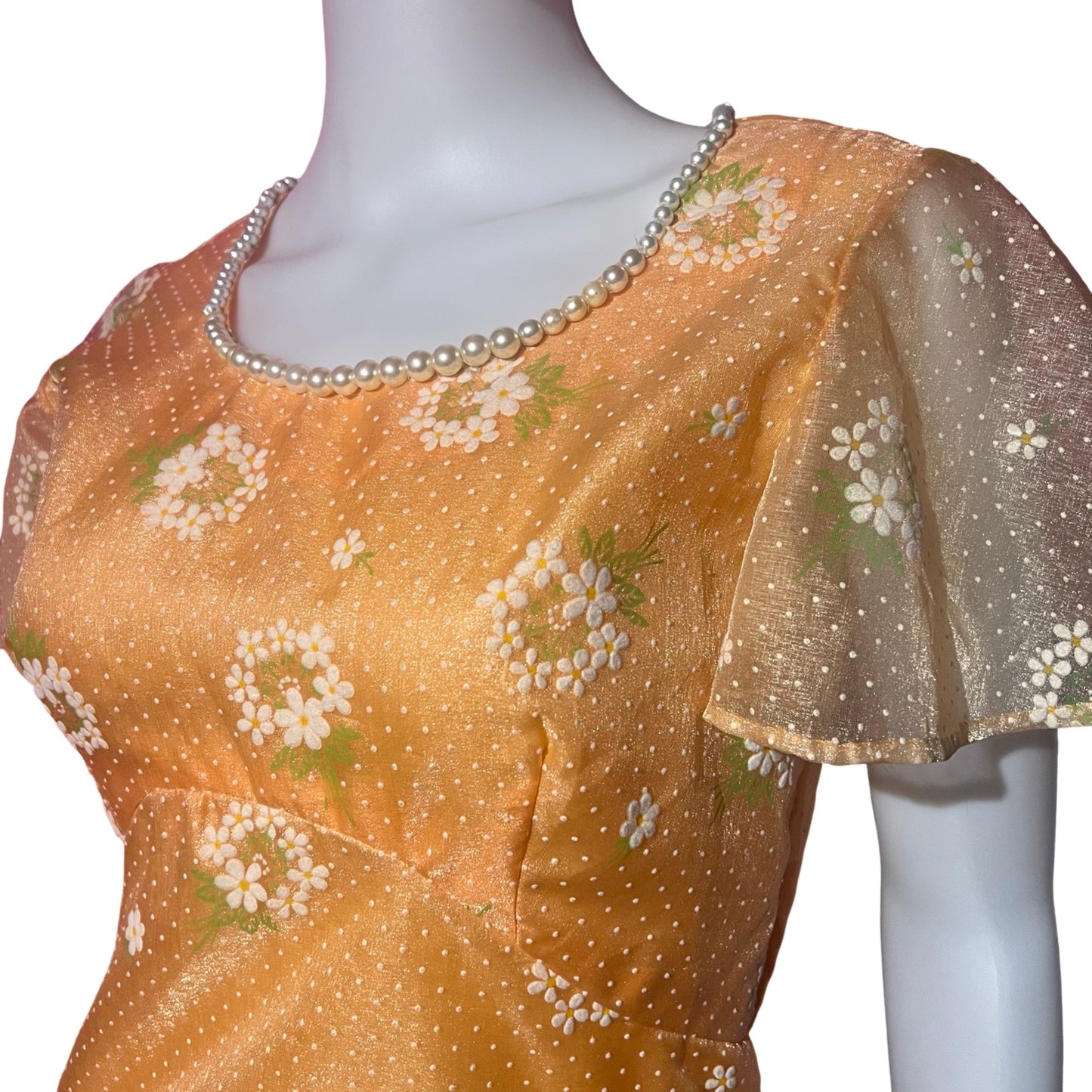 Vintage 1960s Mod Hippie Peach Floral Dress