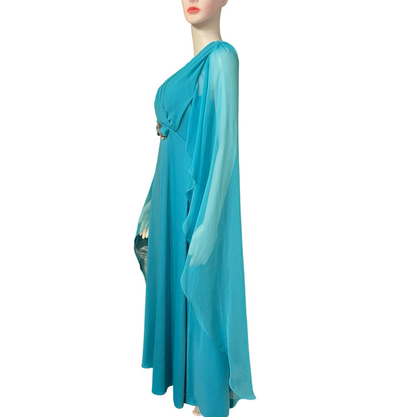 Vintage 1960s Turquoise Chiffon Dress