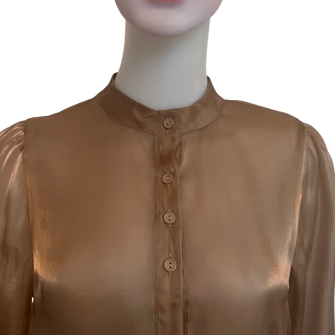 Vintage 1970s Glamorous Gold Pussybow Blouse