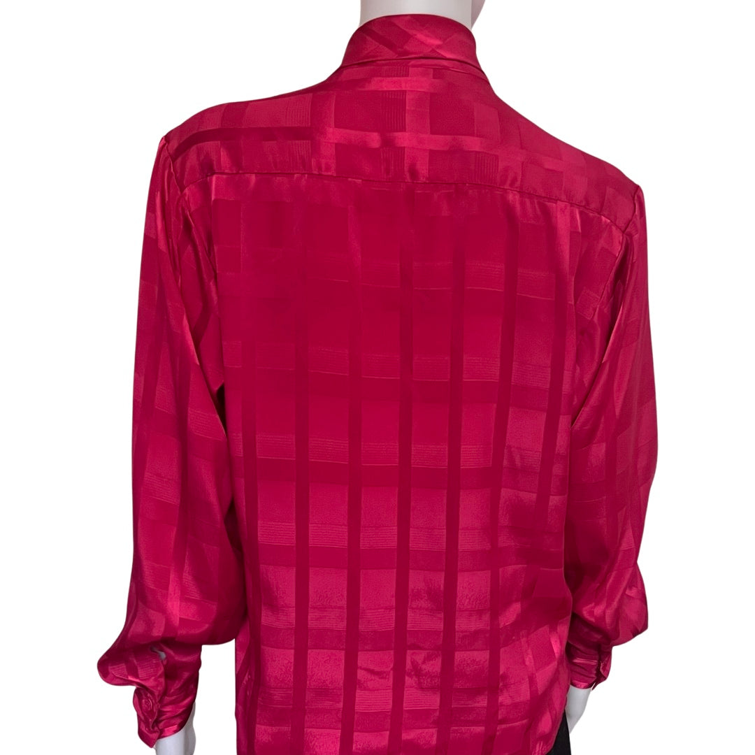 Vintage 1970s Satin Magenta Pussybow Blouse