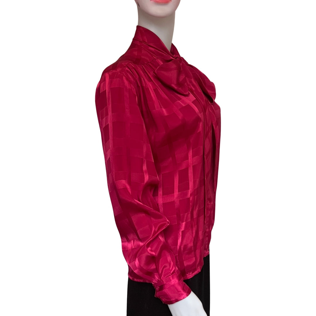 Vintage 1970s Satin Magenta Pussybow Blouse