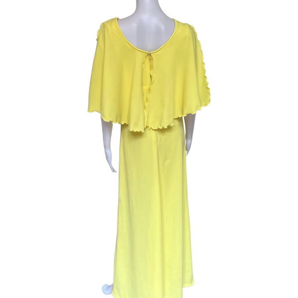 Vintage 1970s Yellow Maxi Dress with Flutter Sleeves