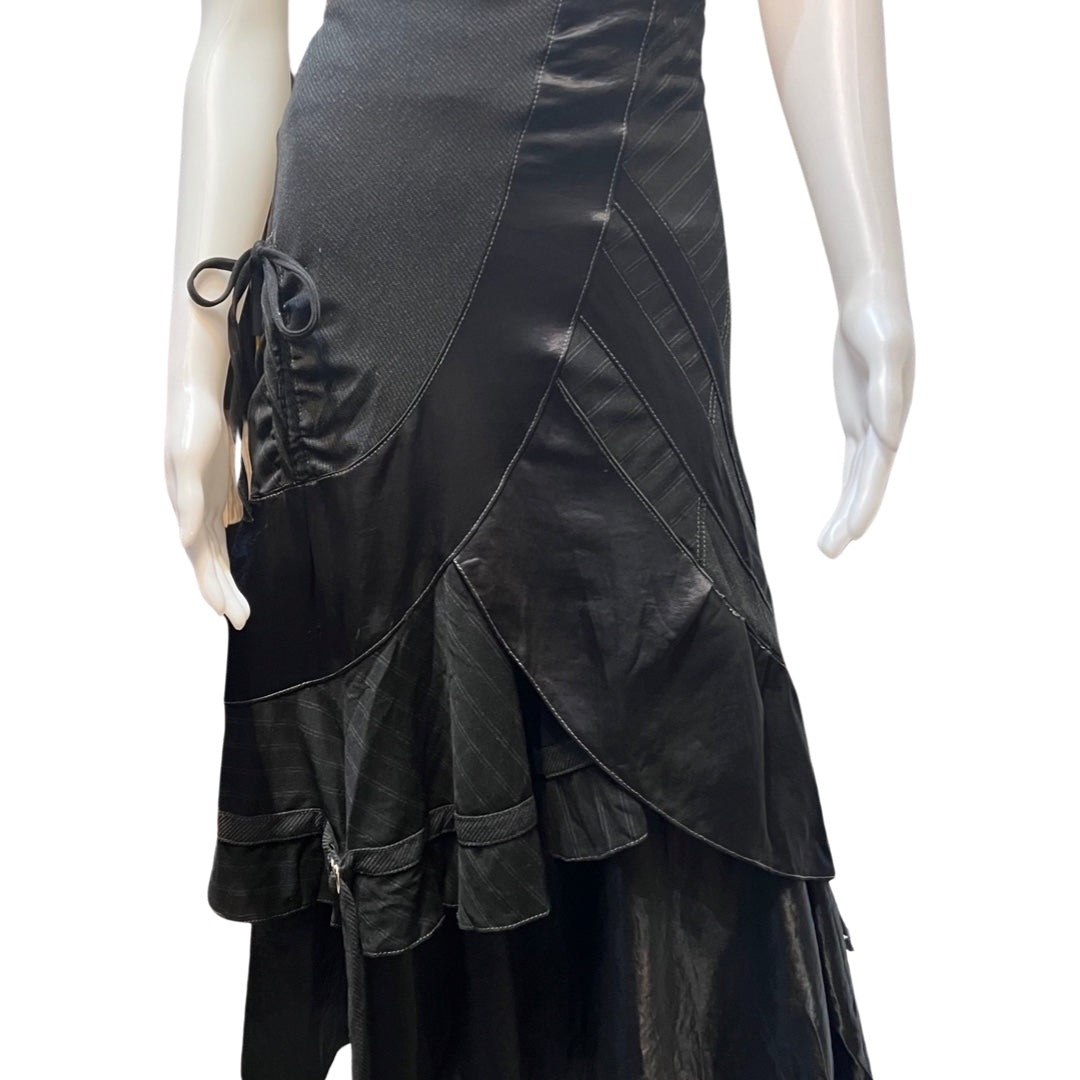 Vintage 1980s Denim & Satin Midi Skirt