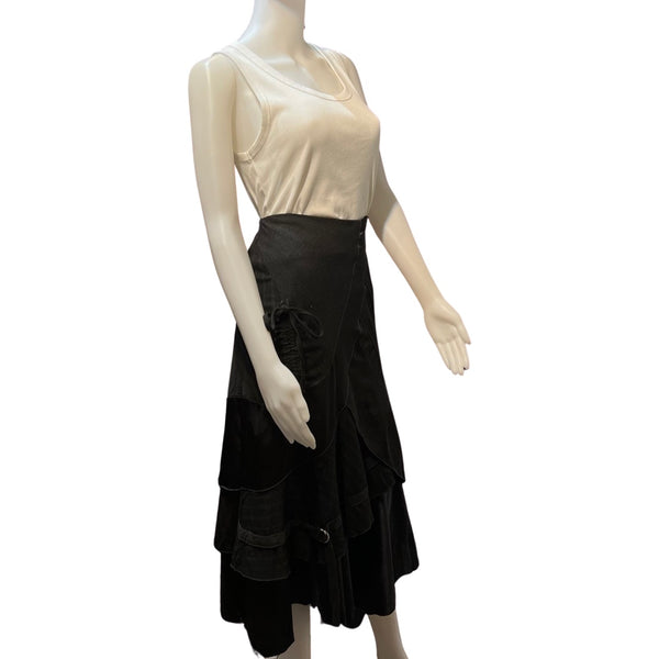 Vintage 1980s Denim & Satin Midi Skirt