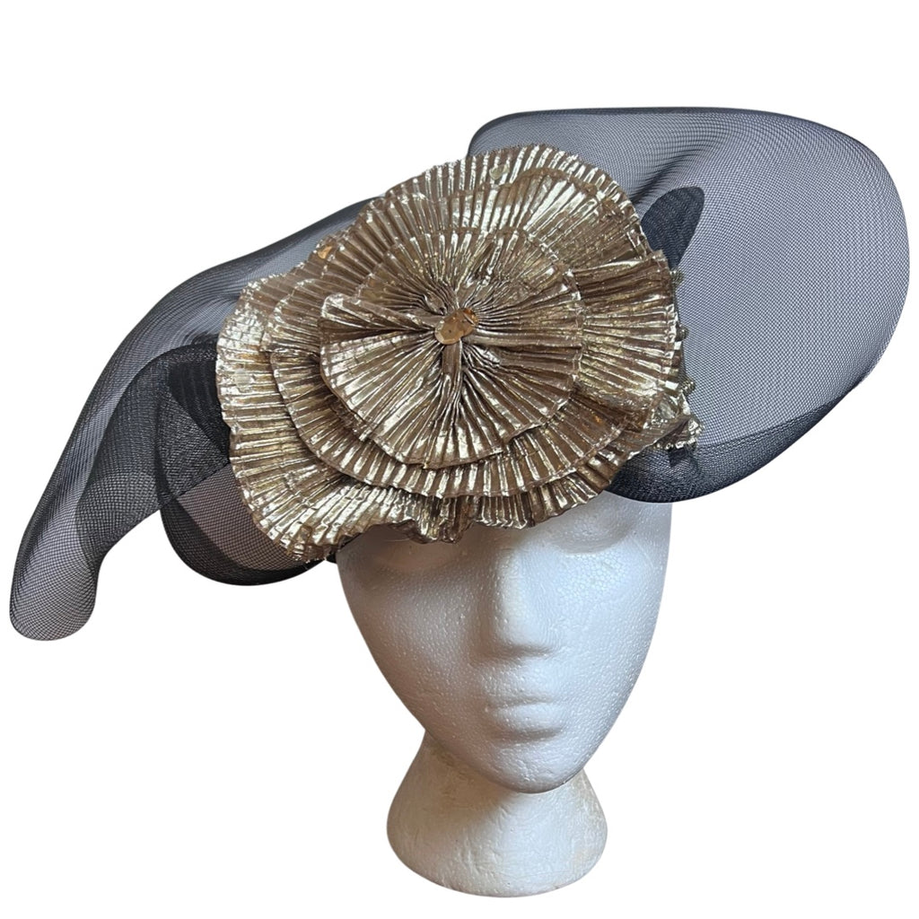 Vintage 1980s Black & Gold Lame Hat