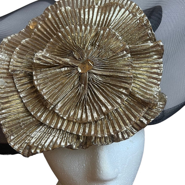 Vintage 1980s Black & Gold Lame Hat