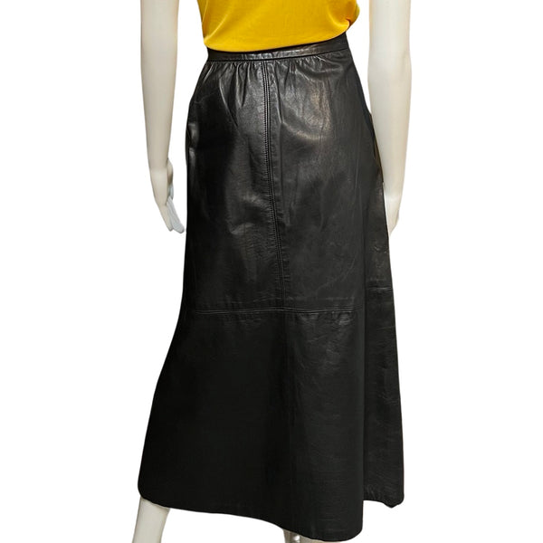 Vintage 1980s Black Leather Midi Skirt