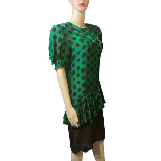 Vintage 1980s Lillie Rubin Green Silk Dress