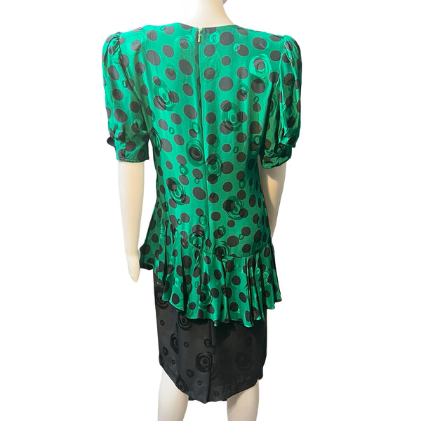 Vintage 1980s Lillie Rubin Green Silk Dress