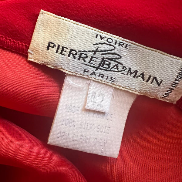 Vintage 1980s Pierre Balmain Red Silk Dress