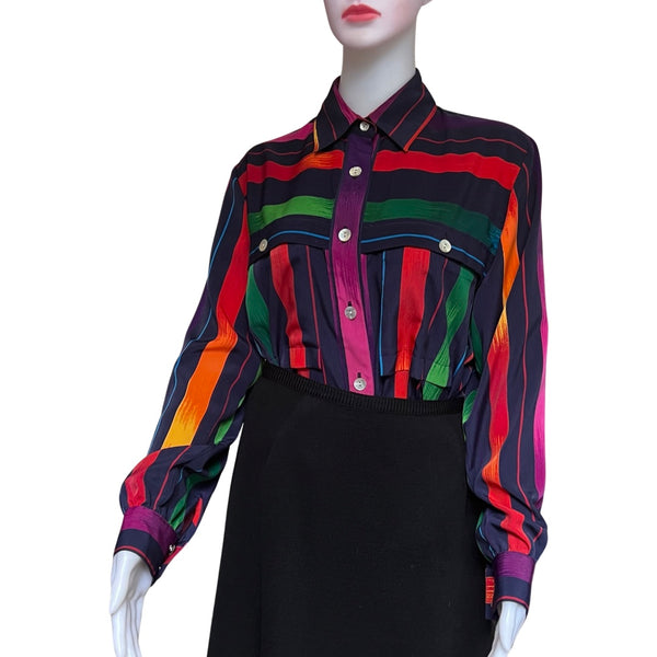 Vintage 1980s Multicolor Striped Silk Blouse
