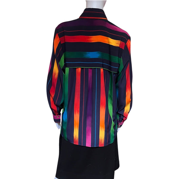 Vintage 1980s Multicolor Striped Silk Blouse