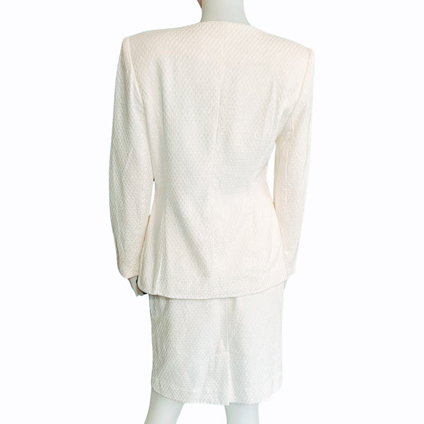 Vintage 1980s White Skirt Suit with Padded Shoulders
