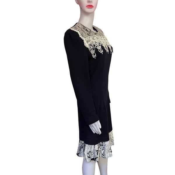 Vintage 1980s Lace Collar Sweater Dress