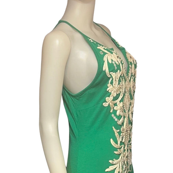 Vintage 1990s Green Embroidered Dress