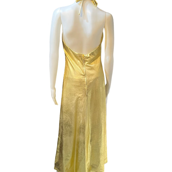 Vintage 1980s Gold Lamé Halter Maxi Dress