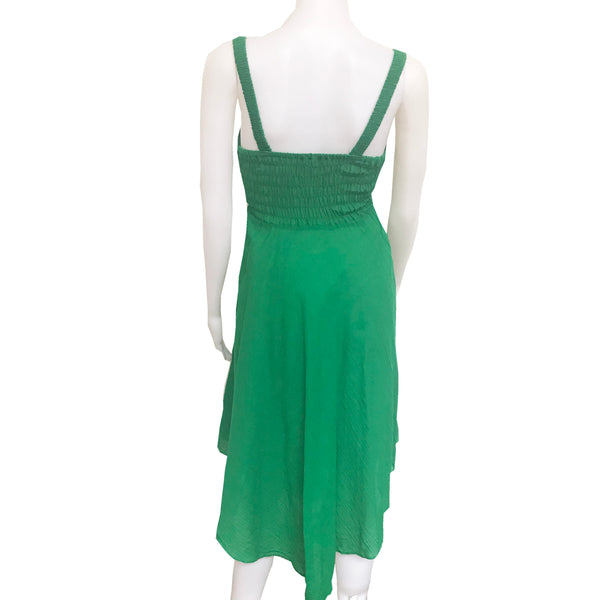 Vintage 1960s Green Smocked Sundress With Flowers