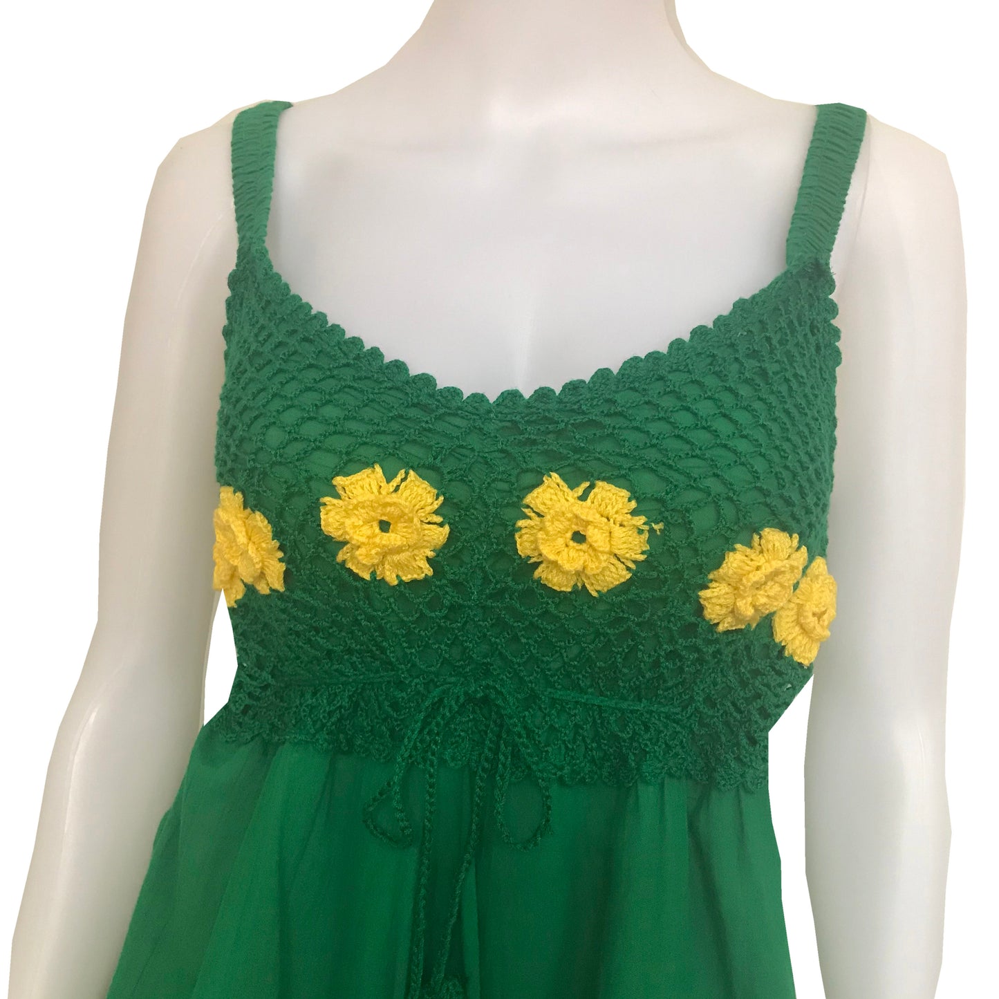 Vintage 1960s Green Smocked Sundress With Flowers