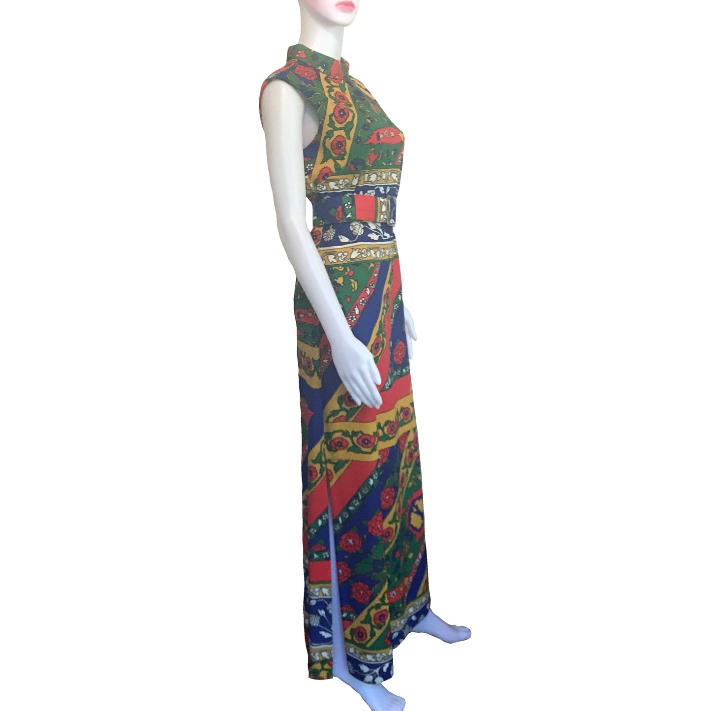 Vintage 1960s Floral Maxi Dress With Belt