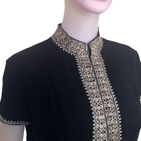 Vintage 1950s Hand-Made Black Embroidered Blouse